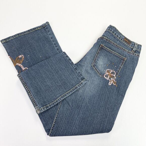 Y2K American Rag CIE Jeans Womens 9 Boot Cut Sequin Low Rise Western Retro Bling - Picture 3 of 11